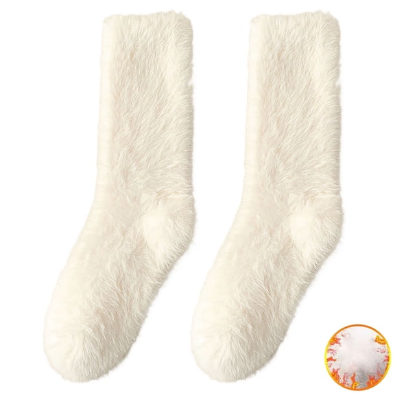 Socks Breathable SoftComfortable Long Haired for Women Autumn and Winter Sleep Warm Furry Floor With Plush and Thickened Mid Tube White