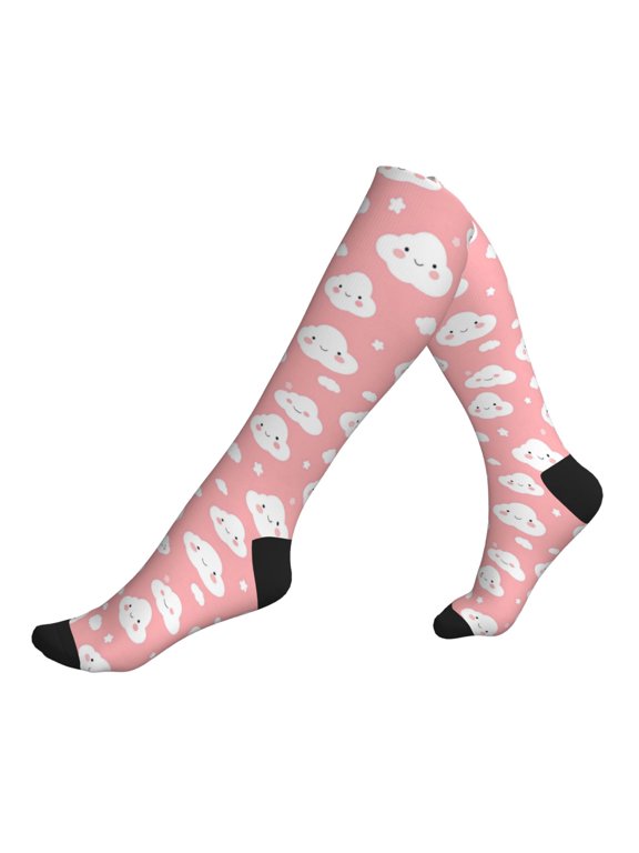 Socks Calf Pressure Socks Breathable Moisture Absorbent 11.8in×7.9in Full Print Designed For Hiking Walking Sports Cute Cloud 2 Black-2