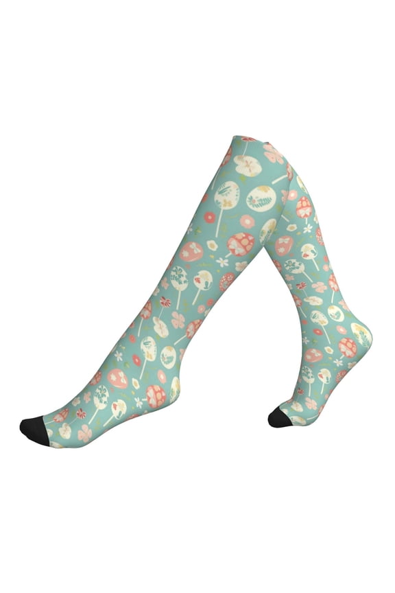 Socks Calf Pressure Socks Breathable Moisture Absorbent 11.8in×7.9in Full Print Designed For Hiking Walking Sports Pastel Easter Eggs 1 Black