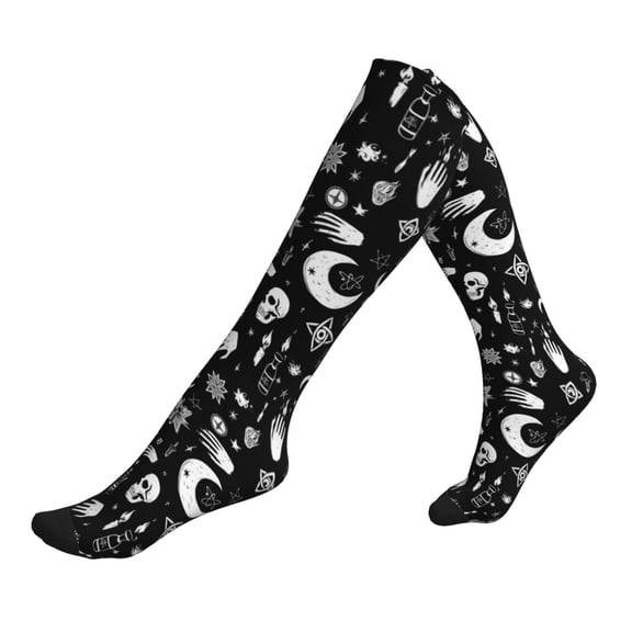 Socks Calf Pressure Socks Breathable Moisture Absorbent 11.8in×7.9in Full Print Designed For Hiking Walking Sports Retro Skull Head 1 Black