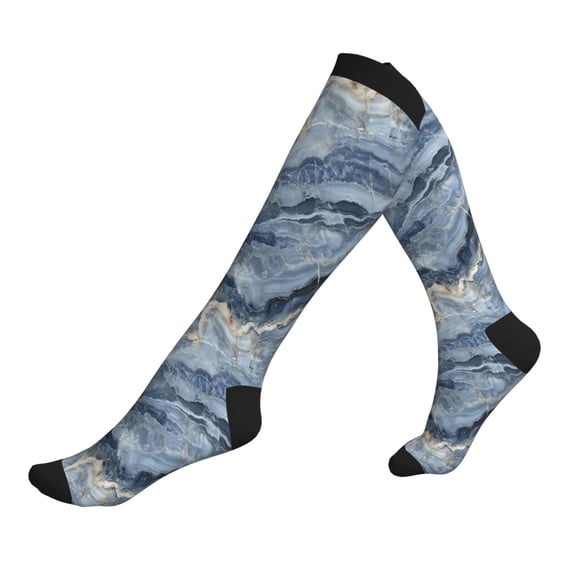 Socks Calf Pressure Socks Breathable Moisture Absorbent 11.8in×7.9in Full Print Designed For Hiking Walking Sports Steelblue Marble_4 3 Black