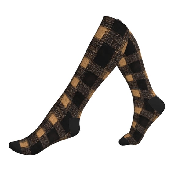 Socks Calf Pressure Socks Breathable Moisture Absorbent 11.8in×7.9in Full Print Designed For Hiking Walking Sports Argyle Plaid Brown_17043_1 2 Black-2