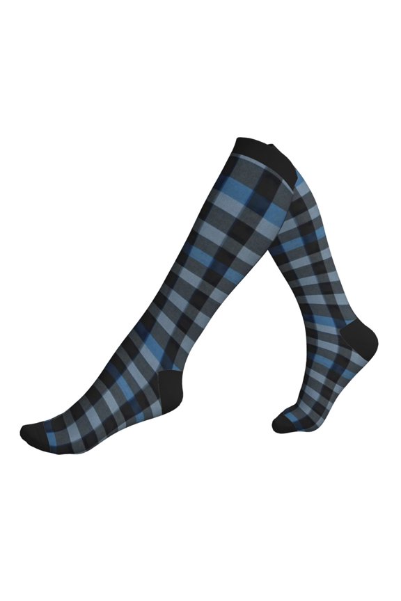 Socks Calf Pressure Socks Breathable Moisture Absorbent 11.8in×7.9in Full Print Designed For Hiking Walking Sports Darkslateblue Buffalo Plaid Check Tartan Scotland_4 3 Black