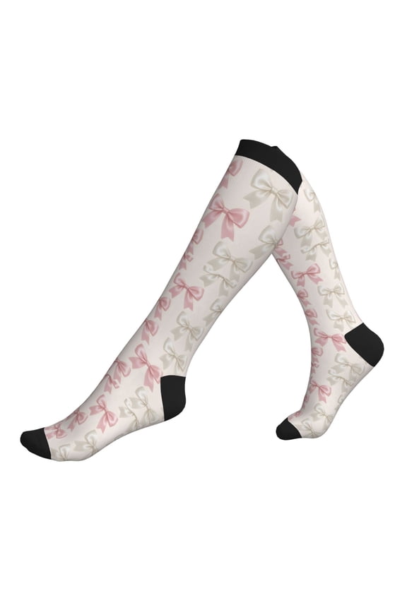 Socks Calf Pressure Socks Breathable Moisture Absorbent 11.8in×7.9in Full Print Designed For Hiking Walking Sports Elegant Pastel Satin Ribbon Bow Pattern 3 Black