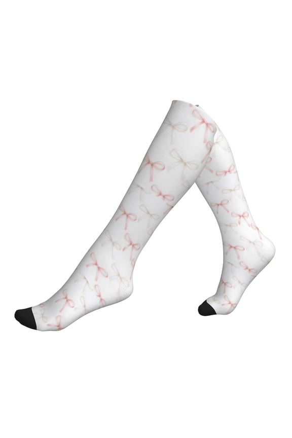 Socks Calf Pressure Socks Breathable Moisture Absorbent 11.8in×7.9in Full Print Designed For Hiking Walking Sports Elegant Thin Pastel Satin Ribbon Bow Pattern 1 Black