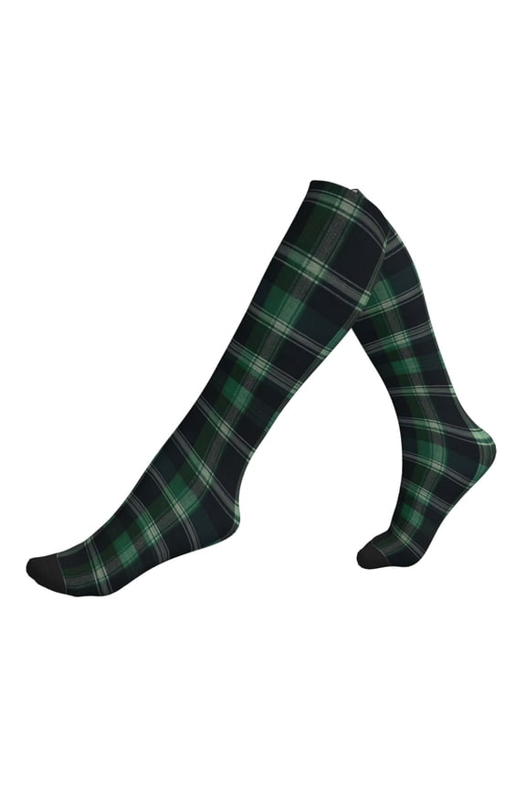 Socks Calf Pressure Socks Breathable Moisture Absorbent 11.8inĂ—7.9in Full Print Designed For Hiking Walking Sports Green Buffalo Plaid Check Tartan Scotland_1 1 Black