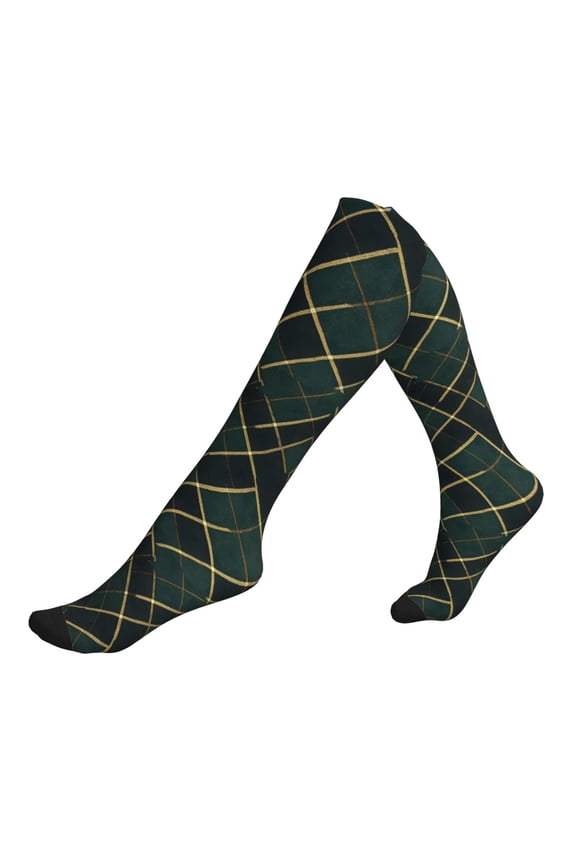 Socks Calf Pressure Socks Breathable Moisture Absorbent 11.8in×7.9in Full Print Designed For Hiking Walking Sports Green Buffalo Plaid Check Tartan Scotland_3 1 Black