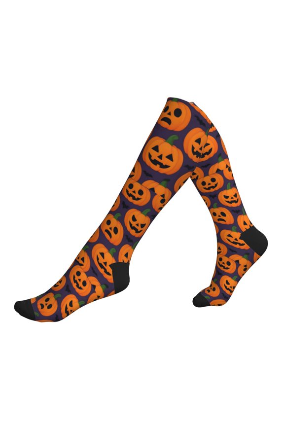 Socks Calf Pressure Socks Breathable Moisture Absorbent 11.8in×7.9in Full Print Designed For Hiking Walking Sports Jack-O'-Lantern Halloween Pattern 2 Black-2