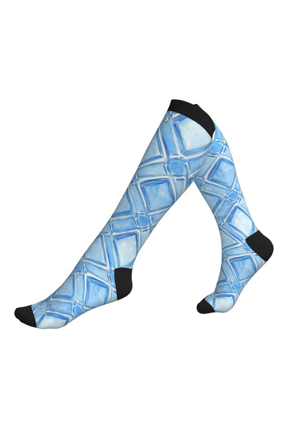 Socks Calf Pressure Socks Breathable Moisture Absorbent 11.8in×7.9in Full Print Designed For Hiking Walking Sports Lightskyblue Moroccan Trellis Hand-Drawn Sketch_4 3 Black