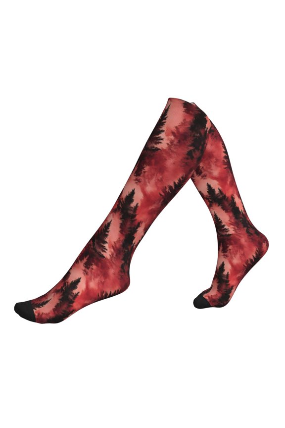 Socks Calf Pressure Socks Breathable Moisture Absorbent 11.8in×7.9in Full Print Designed For Hiking Walking Sports Realistic Forests Camouflage Pattern Conifer Maroon_4 1 Black