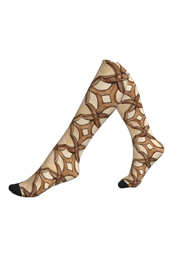 Socks Calf Pressure Socks Breathable Moisture Absorbent 11.8in×7.9in Full Print Designed For Hiking Walking Sports Sandybrown Moroccan Trellis Hand-Drawn Sketch_4 1 Black