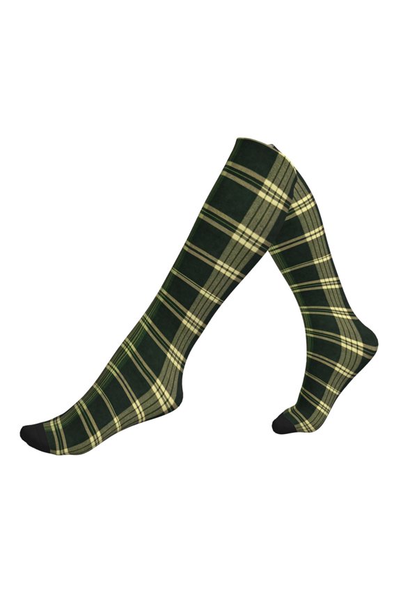 Socks Calf Pressure Socks Breathable Moisture Absorbent 11.8in×7.9in Full Print Designed For Hiking Walking Sports Springgreen Buffalo Plaid Check Tartan Scotland_41650_4 1 Black