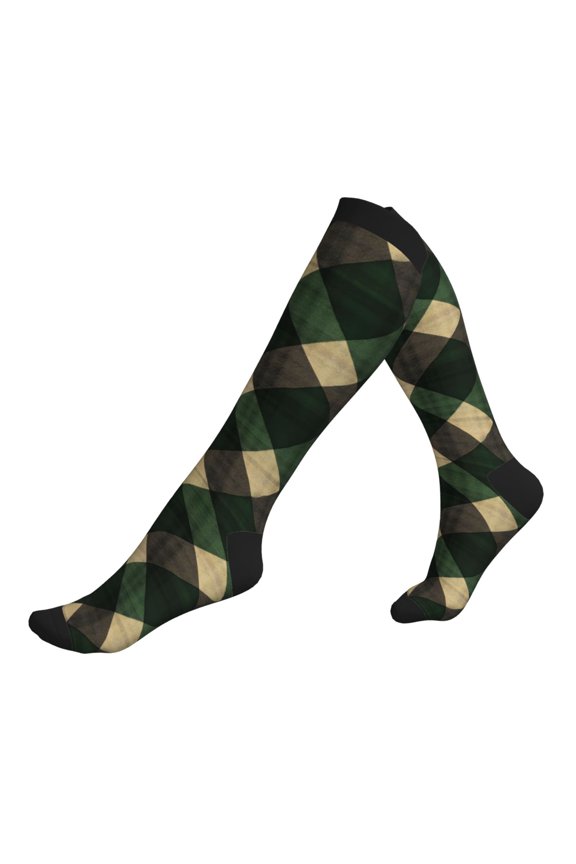 Socks Calf Pressure Socks Breathable Moisture Absorbent 11.8in×7.9in Full Print Designed For Hiking Walking Sports Springgreen Buffalo Plaid Check Tartan Scotland_3 3 Black