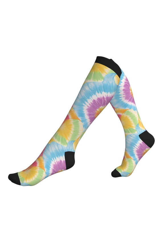 Socks Calf Pressure Socks Breathable Moisture Absorbent 11.8in×7.9in Full Print Designed For Hiking Walking Sports Tie-Dye Pattern Bright Colors Tie-Dye Background 3 Black