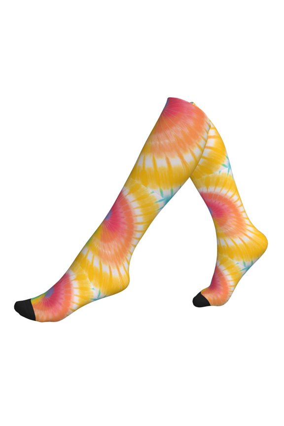 Socks Calf Pressure Socks Breathable Moisture Absorbent 11.8in×7.9in Full Print Designed For Hiking Walking Sports Tie-Dye Pattern Rainbow Colors (2) 1 Black