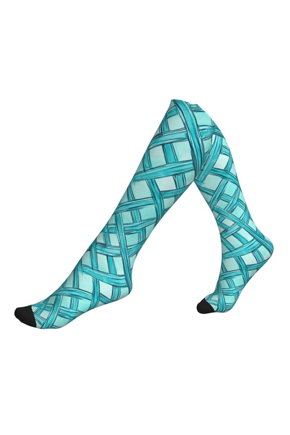 Socks Calf Pressure Socks Breathable Moisture Absorbent 11.8in×7.9in Full Print Designed For Hiking Walking Sports Turquoise Moroccan Trellis Hand-Drawn Sketch_62922_2 1 Black