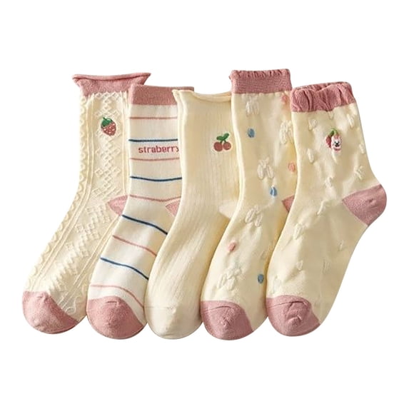 Socks Compression Comfort Socks For Women 5 Pairs White Cute Lace Ruffles Ankle Casual Breathable Mid Tube Floral Crew