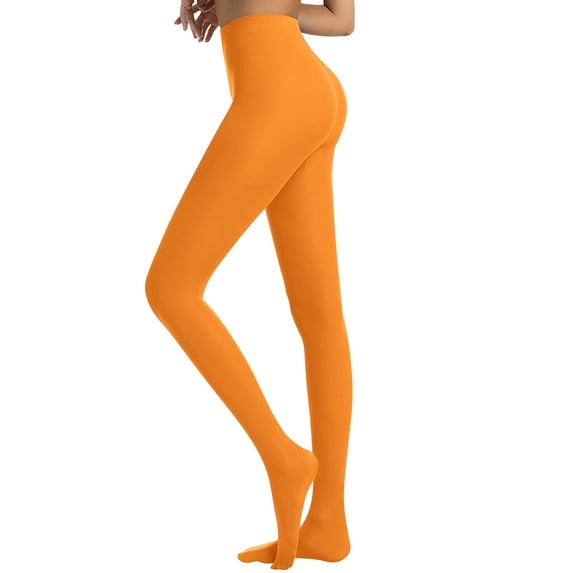 XUEMAO Orange Socks For Women Semi Opaque Leggings Solid Color Footed Pantyhose Tights Comfort Socks