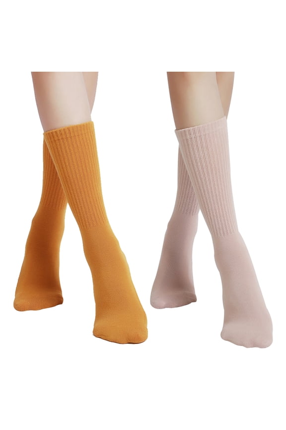 Socks - Cozy Warm Non Slip Crew Socks - for Home, Indoor Yoga, and Hospital - Men and Women-Yellow+pink