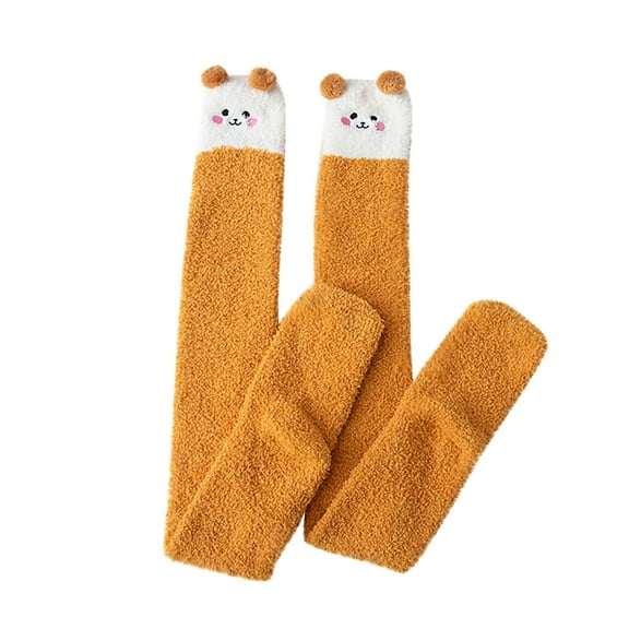 Socks For Women Animal Knee Length Coral Wool Thickened Warm Half Plush Home Stockings Socks