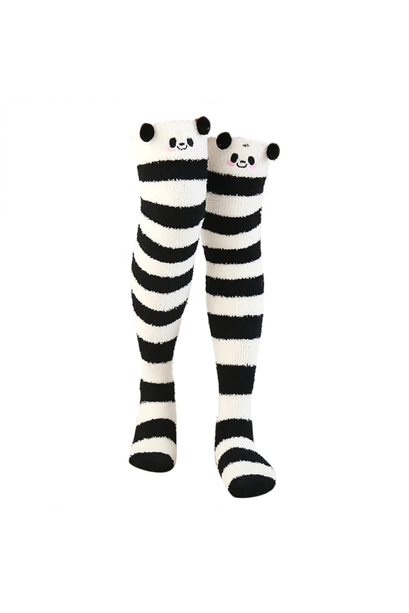 Socks For Women Coral Fleece Thickened Cartoon Striped Warm Towel Floor Socks 2PC Stockings Socks