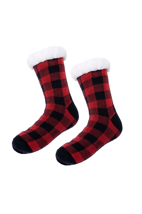 Socks For Women Ladies Warm Plaid Print Floor Socks Plush Coral Fleece Socks Socks