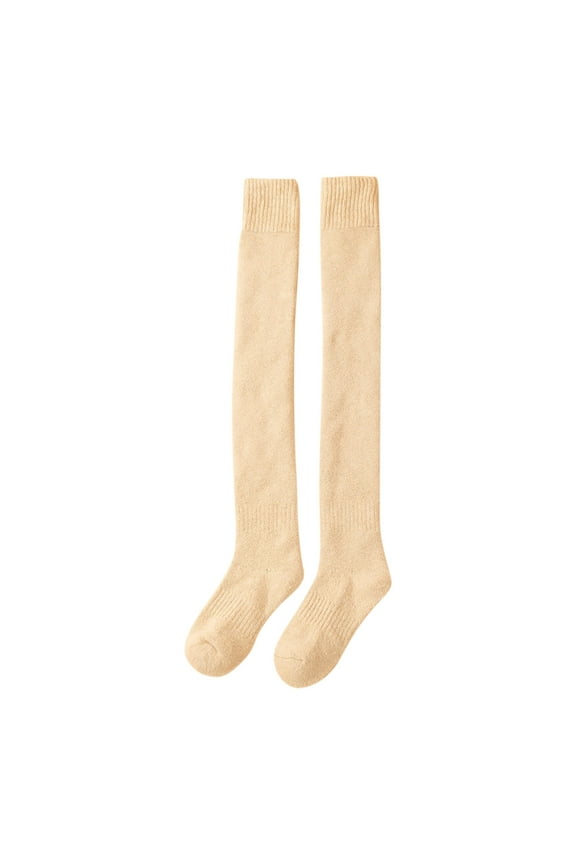 Socks For Women Thickened Warm Wool Over Knee Socks Stockings For Wool Circle Solid Colour Autumn Winter High Wool Thigh Socks With Fleece Socks