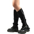 thumbnail image 1 of Socks Gothic Punk Ribbed Knitted Leg Warmers Side Zip Up Solid Colour Boot Socks Student Knee High Foot CoverSocks For Women, 1 of 2