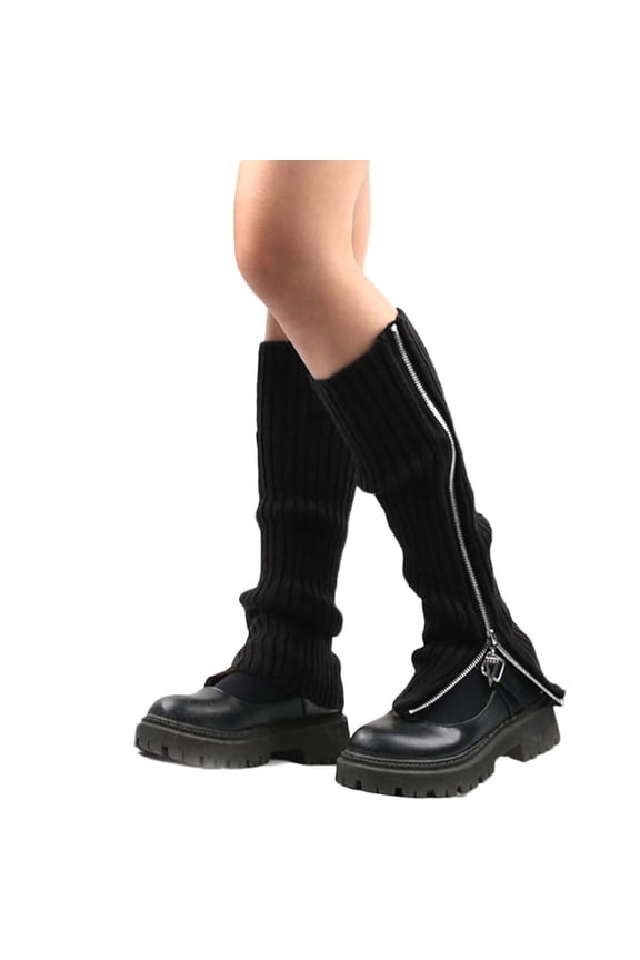 Socks Gothic Punk Ribbed Knitted Leg Warmers Side Zip Up Solid Colour Boot Socks Student Knee High Foot CoverSocks For Women