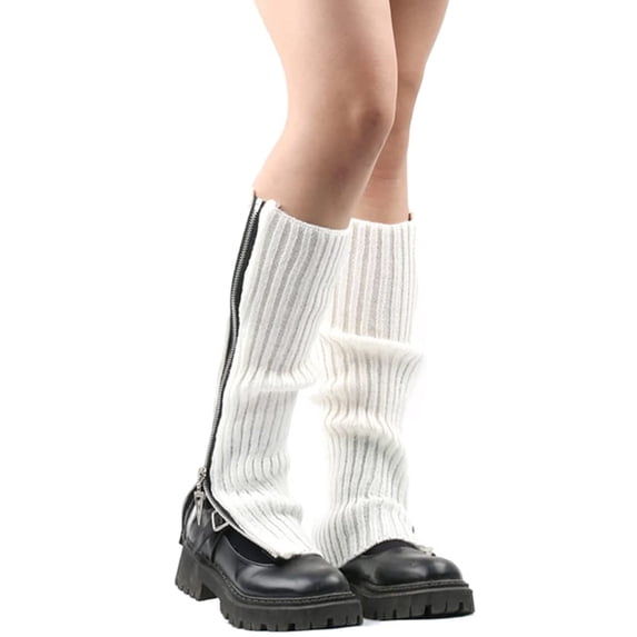 Socks Gothic Punk Ribbed Knitted Leg Warmers Side Zip Up Solid Colour Boot Socks Student Knee High Foot CoverSocks For Women