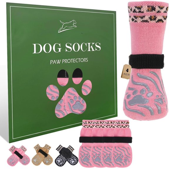 Socks for Hot Pavement to Licking Paws, Non-Slip Grippy Booties Shoes for Hardwood Floors, Traction Control Boots & Paw Protectors for Small Medium Large Senior Dogs S