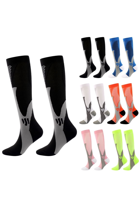 Socks for Men Women Helii Under $5 Casual Pressure Support Stockings Wicking Moisture Unisex Leg Calf Knee High Pink Sport Socks for Walking Running Hiking