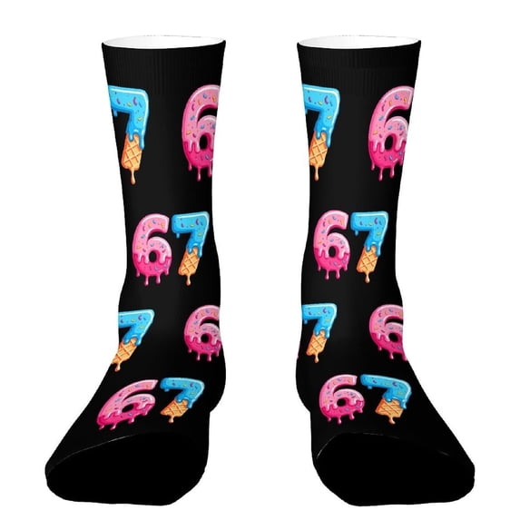 Socks for Men Women LSQii Cute Printed Ribbed Cotton Crew Socks Casual Daily Wear Comfort Cozy Streetwear for Sports,Athletic Style,Funny Gift,Size 5-10, Black