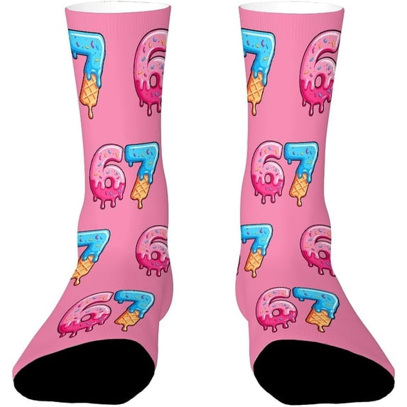 Socks for Men Women LSQii Cute Printed Ribbed Cotton Crew Socks Casual Daily Wear Comfort Cozy Streetwear for Sports,Athletic Style,Funny Gift,Size 5-10, Pink