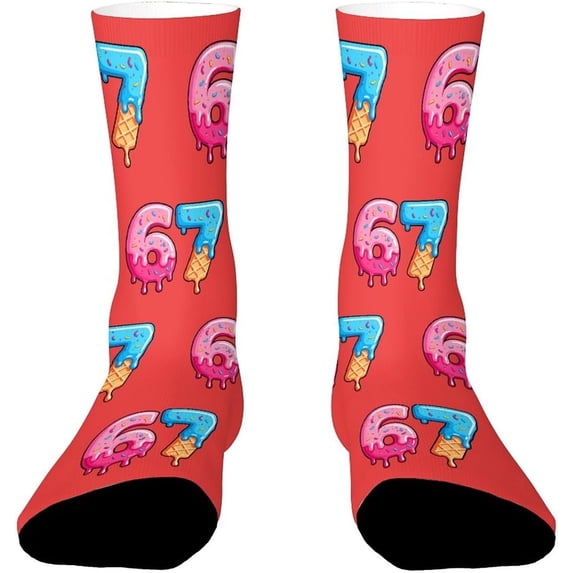 Socks for Men Women LSQii Cute Printed Ribbed Cotton Crew Socks Casual Daily Wear Comfort Cozy Streetwear for Sports,Athletic Style,Funny Gift,Size 5-10, Red