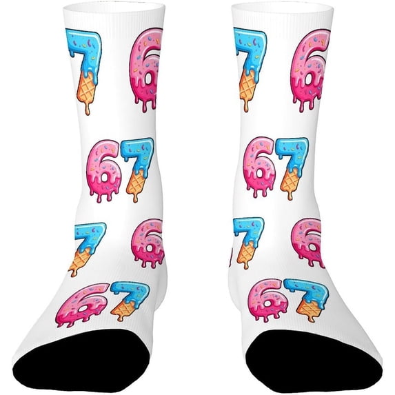 Socks for Men Women LSQii Cute Printed Ribbed Cotton Crew Socks Casual Daily Wear Comfort Cozy Streetwear for Sports,Athletic Style,Funny Gift,Size 5-10, White