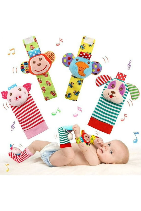 Socks Set,Cotton and Plush Stuffed Infant Toys,Birthday Holiday Birth Present for Newborn Boy Girl 0/3/4/6/7/8/9/12/18 Months Kids Toddler,4 Cute Animals