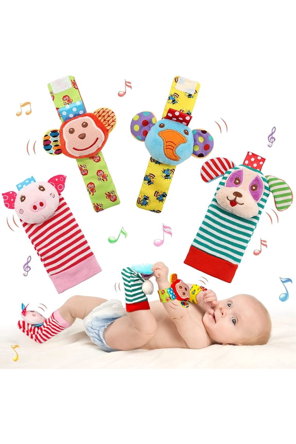 Socks Set,Cotton and Plush Stuffed Infant Toys,Birthday Holiday Birth Present for Newborn Boy Girl 0/3/4/6/7/8/9/12/18 Months Kids Toddler,4 Cute Animals