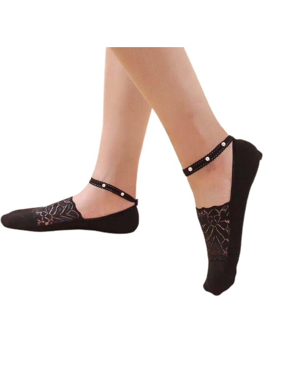 Socks Short Series for Women Breathable Pearl Lace Ballerina Non Transparent Everyday Wear Black