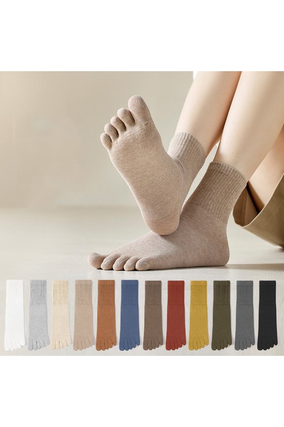 Socks Toe Socks Five Toe Socks Breathable Socks Odor Control Socks Cotton Socks Seamless Toe Pockets for Comfort Anti Friction Socks （Beige）