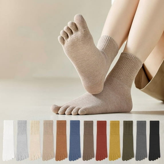 Socks Toe Socks Five Toe Socks Breathable Socks Odor Control Socks Cotton Socks Seamless Toe Pockets for Comfort Anti Friction Socks (Black)