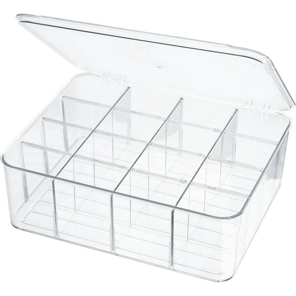 Socks Underwear Drawer Organzier Dividers, 16 Compartment Removable Divided Plastic Storage Bin with Lid, Storage Organizer for Scarves Ties Bras, Clear Dresser Drawer Organizers