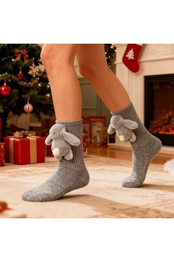 Socks Warm Bunny Design | Cozy Knit Slipper Socks | Breathable Winter Indoor Footwear | Bunny Ear Detail | Festive Christmas Easter Gift | 1 Pair