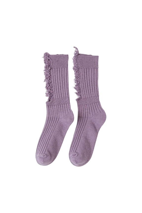 Socks Women Beggar Shabby Ripped Hole Socks Ribbed Knit Fluorescent Solid Color Skateboard Tube Hosiery Compression Socks for Women Multicolor One Size