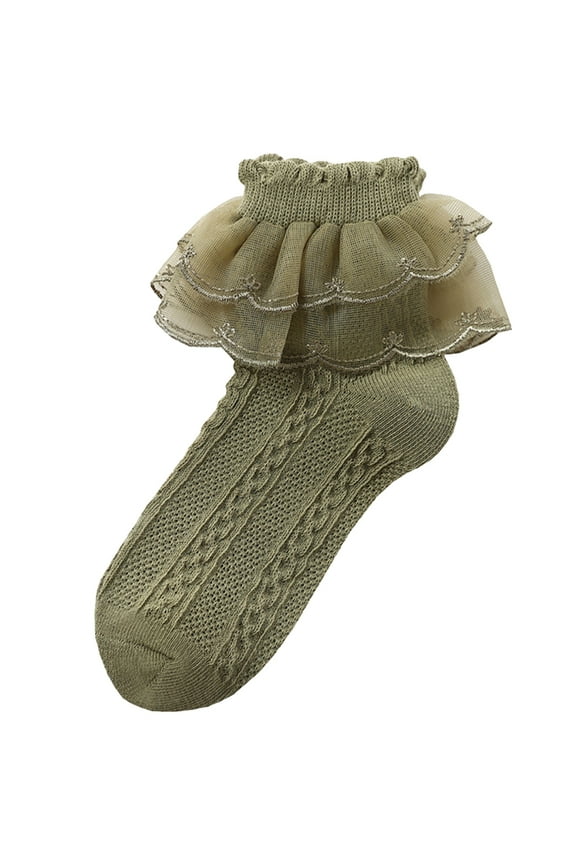 Socks For Women Ruffle Lace Socks 1 Pair Socks Ruffle Lace Decor Thin High Elasticity Anti Slip Soft Breathable Solid Color Sweat Absorption No Odor Socks