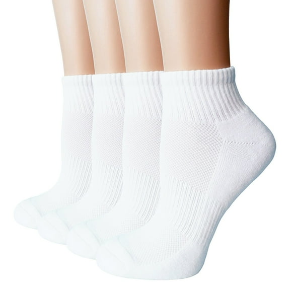 Socks for Women Women's Blister Wicking Ankle Quarter Cushion Cotton Socks 4 Pack for Running Tennis and Workout Short Socks Womens Socks(Color:White,Size:One Size)
