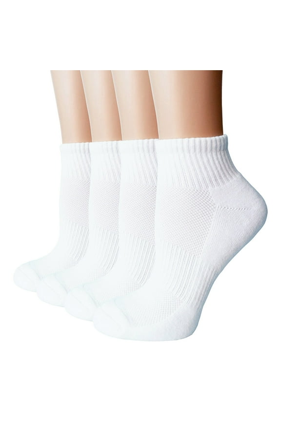 Socks for Women Women's Blister Wicking Ankle Quarter Cushion Cotton Socks 4 Pack for Running Tennis and Workout Short Socks Womens Socks(Color:White,Size:One Size)