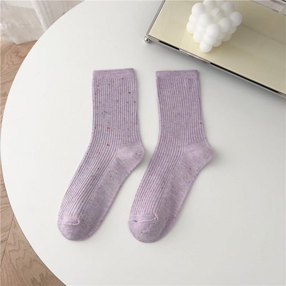 Socks Women's Japanese Style Girl's Sweet Macaron Color Point Yarn Stacked Socks Cream Style Solid Color Medium Socks-Purple