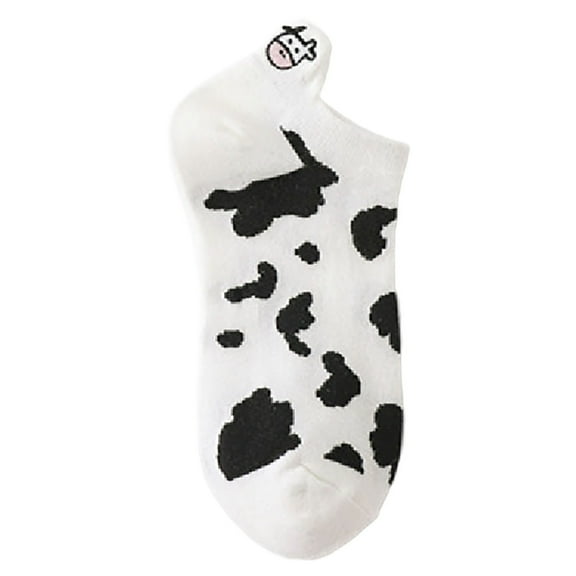 Socks Womens Short Bootie Fuzzy Breathable Cute Ankle Cotton Cow Pattern Fashion Japanese Heel Embroidery Machine Cat 1 Pair Of