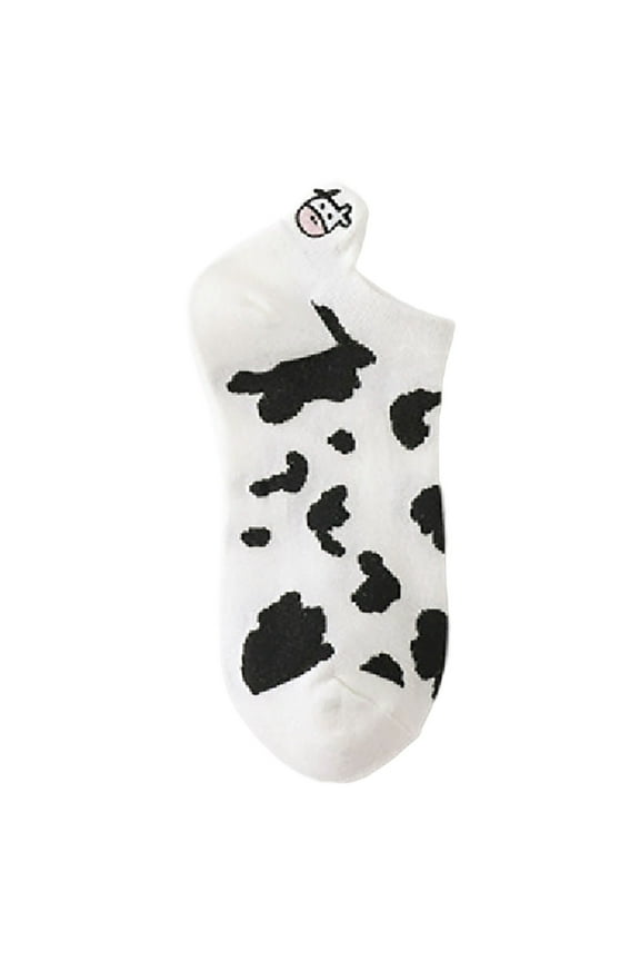 Socks Womens Short Bootie Fuzzy Breathable Cute Ankle Cotton Cow Pattern Fashion Japanese Heel Embroidery Machine Cat 1 Pair Of